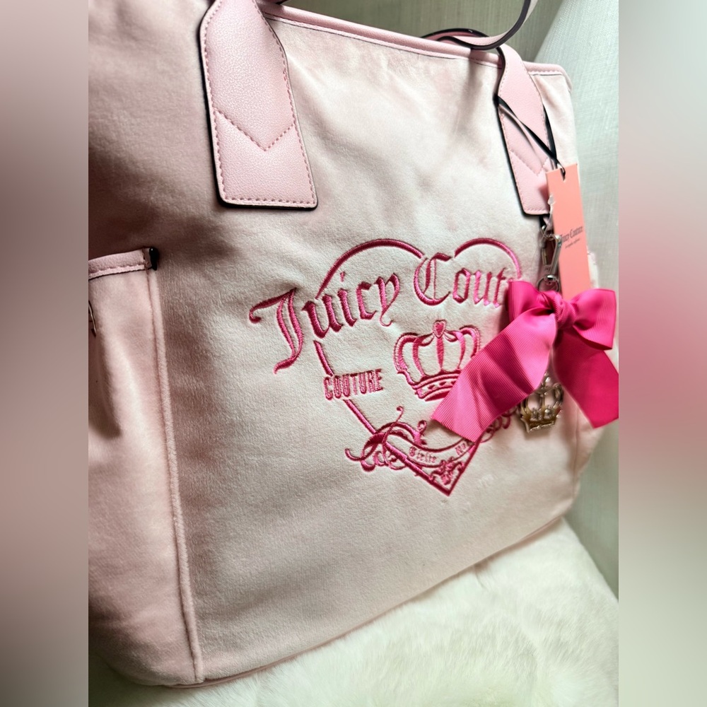 NEW Juicy Couture Royalty Pink Velour Tote - Picture 8 of 9